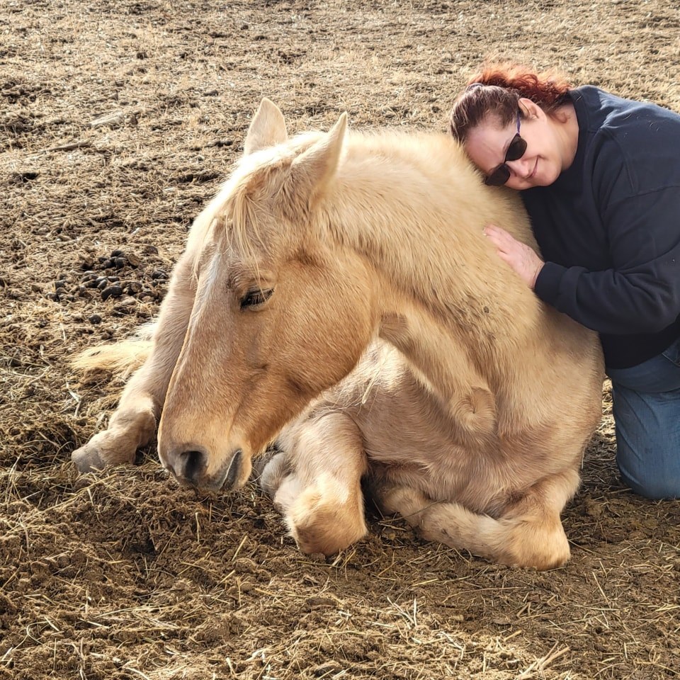 Tammy with her horse, Sunnie, enjoying a peaceful moment together. A bond shared between artist and horse captured in this heartfelt photo.